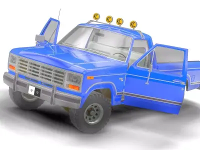 Generic Pickup 1984 With Interior Engine Suspension Low-poly 3D model