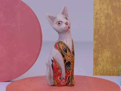 Cat wood statue 04 Low-poly 3D model