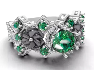 Floral Cluster Ring Sculpted Flower CAD for Printing 3D print model