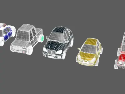 5 Toy Cars Low-poly 3D model