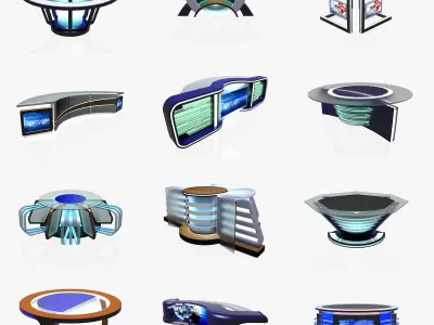 Virtual TV Studio News Desk Collection 12 Pieces 3D model