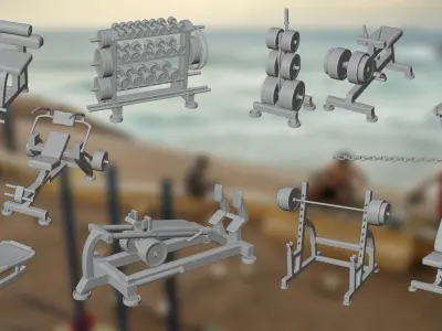 Gym-3d print gym equipment on beach 3D print model