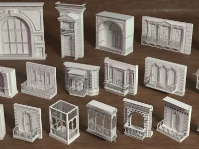 Building Facade Collection 6 - 18 pieces 3D model