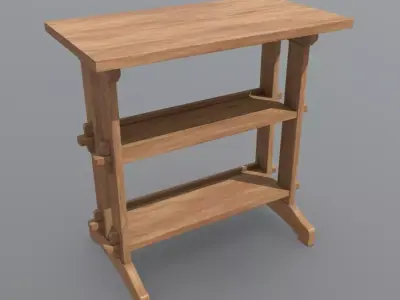 CC0 - Shelf wooden table with two shelves Free low-poly 3D model
