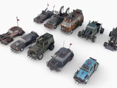Lowpoly  Post Apocalyptic Car Sets  Low-poly 3D model