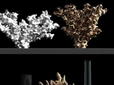 A decorative set of corals and vases consisting of 14 items 3D model