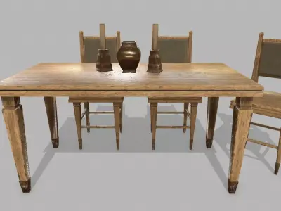Table Set Low-poly 3D model