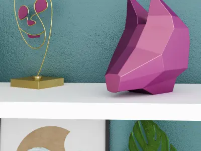 Set terracota colorful vases on shelf 3D model