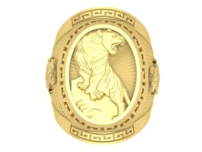 Luxury Tiger Dragon Signet Ring for Men 3655 3D print model