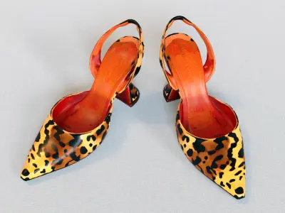 Leopard Print Slingback Heels Free low-poly 3D model