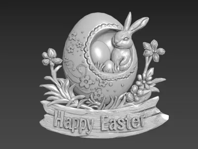 Easter Bunny Relief Decor 3D model