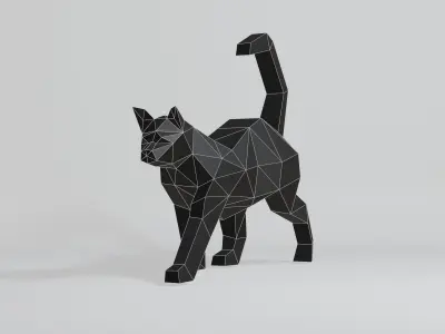 Polygonal walking cat Low-poly 3D model