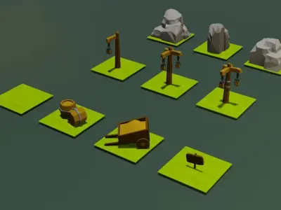 Medieval simple street set Free low-poly 3D model