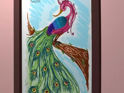 Colorful Stylized Peacock in Frame 3D Wall Art Model Low-poly 3D model