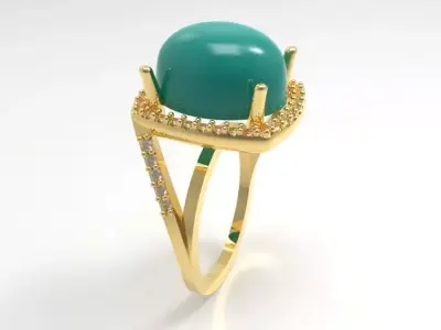 Gold Ring with Turquoise Cabochon and Accent Stones Free 3D print model