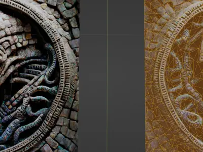 3D alien snake mosaic with materials and textures Low-poly 3D model