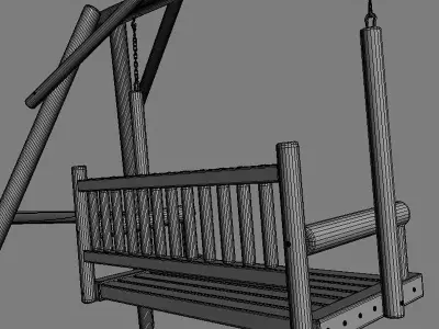 Multiple Seats Wooden Swing 13 3D model