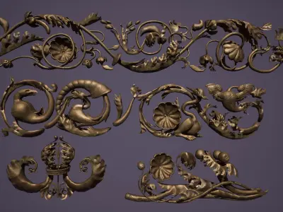 Grotesque edge decor kit bash set  Low-poly 3D model