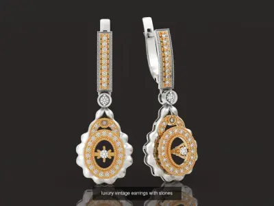 set luxury vintage earrings and ring with stones 3D Model Pack