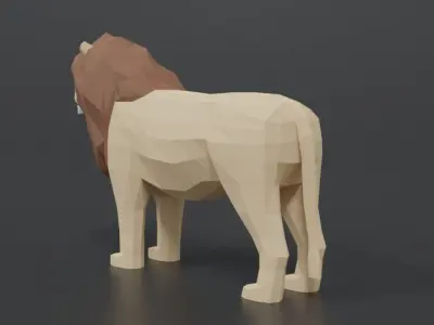 Low Poly Cartoon Male Lion Low-poly 3D model