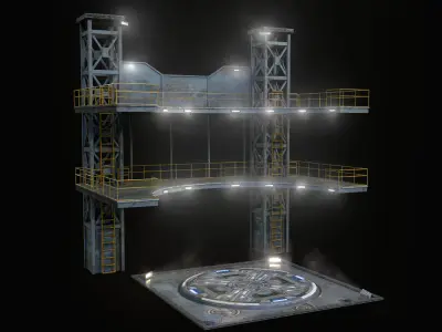 Landing Pad with Platform Low-poly 3D model