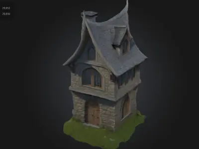 Stylized Medieval Stone House Low-poly 3D model