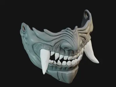 WEARABLE ONI MASK 14 DEMON HALF FACE FANG 3D print model