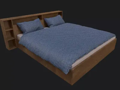 King Sized Bed with shelf Low-poly 3D model
