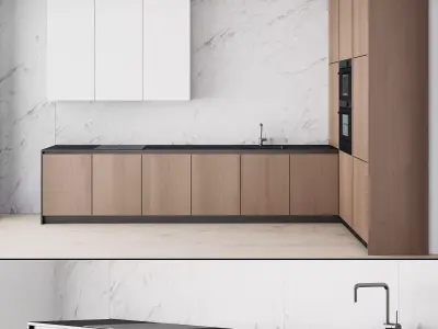 107 modern kitchen 04 minimal white wood marble 3D model