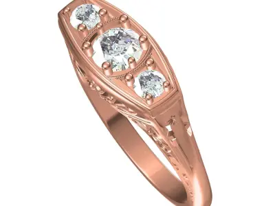 Three Stone Art Deco Ring 3D print model