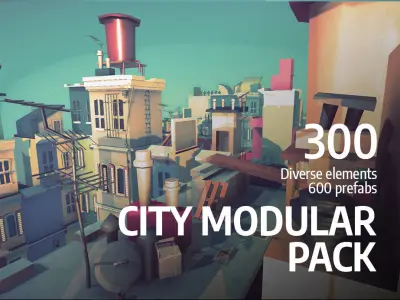  Cartoon Low Poly Modular City Pack Low-poly 3D model