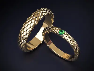 WEDDING RINGS WITH SNAKE SCALES 3D print model