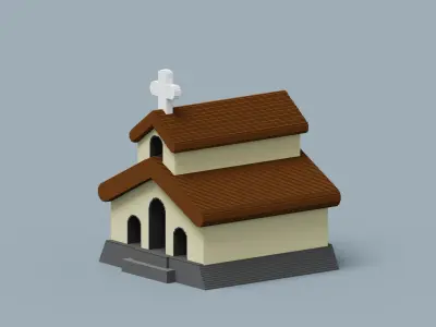 Voxel Church Low-poly 3D model