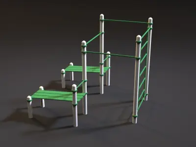 Workout set of wooden playground equipment 3D model