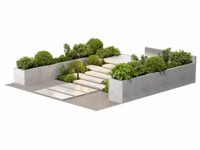 entrance exit stairs building - urban yard concrete 3D model