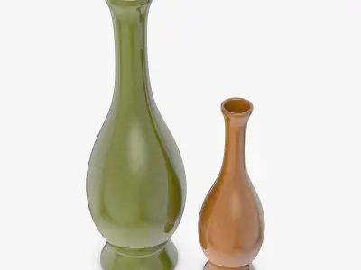 Two Green and Brown Vases 3D model