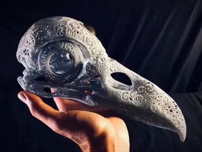 Filigree Anatomical Raven Skull - Pre-supported STL 3D print model