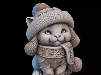 Winter Fluffy Cat Sculpture 3D print model