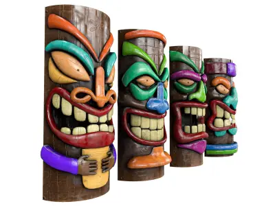 Tiki Face Pack   Low-poly 3D model