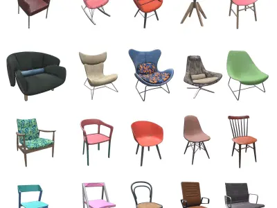 PBR Chairs - 20 Pieces Low-poly 3D model