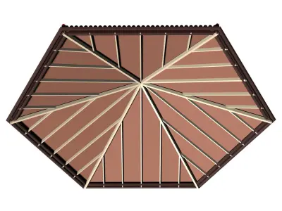Hexagon roof with clay tile 3D model