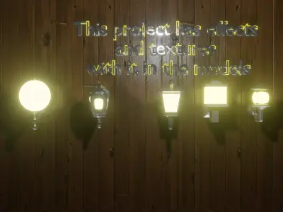 Lantern 3d light on wooden wall Low-poly 3D model