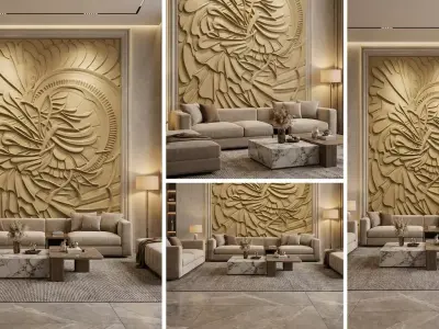 modern panel wall decor set relief stl mural CNC 291 3D model