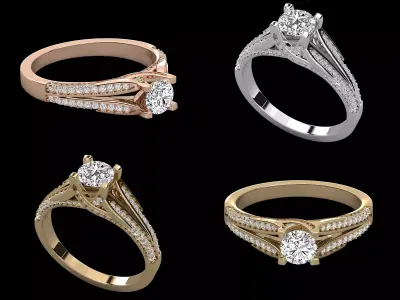 Luxury Split Shank Pave Solitaire Diamond Ring CAD Design 3D print model