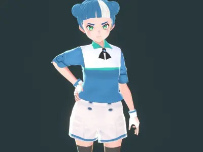 Godotte anime girl with hair and shorts Low-poly 3D model