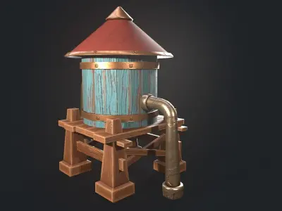 A stylized water tower for the game Low-poly 3D model