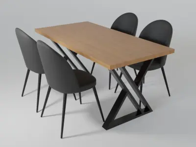 Dining table with chairs 3D model buy