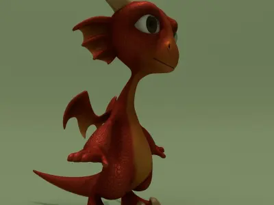 Cartoon Dragon Baby Red 3D model