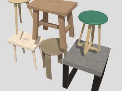 Stool Pack Low-poly 3D model