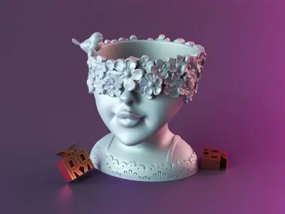 Cute Girl Head Vase 3D print model
